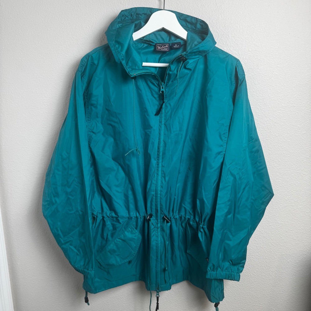 Woolrich Vintage Windbreaker Jacket Medium Jade Teal Hooded Cinch Waist